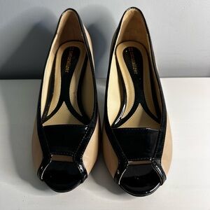 Naturalizer - Women’s Kacinda Shoe Patent Tan & Black Peep Toe Heel Sz 7.5 EUC